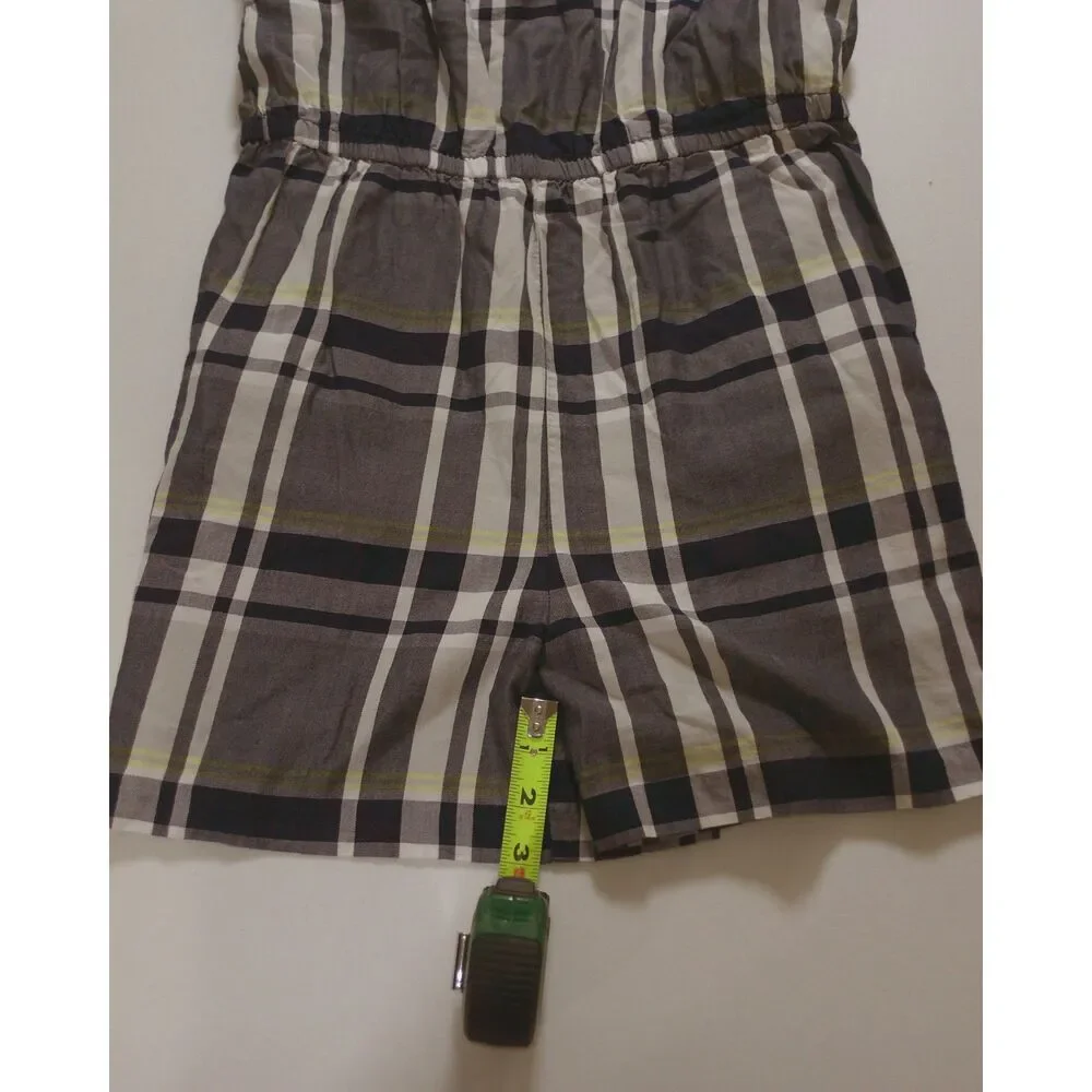 Banana Republic Plaid Cold Shoulder Romper Large Gray Ruffle Preppy Cottagecore